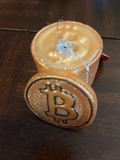 Bitcoin Xmas Tree Ornament Hollow Glass Gold Glitter Stack Of Pile New With Tag