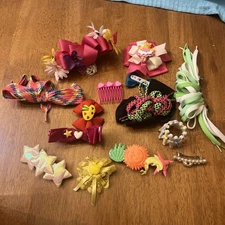 Girls VTG 80s Hair Barrettes Neon Shoe Laces