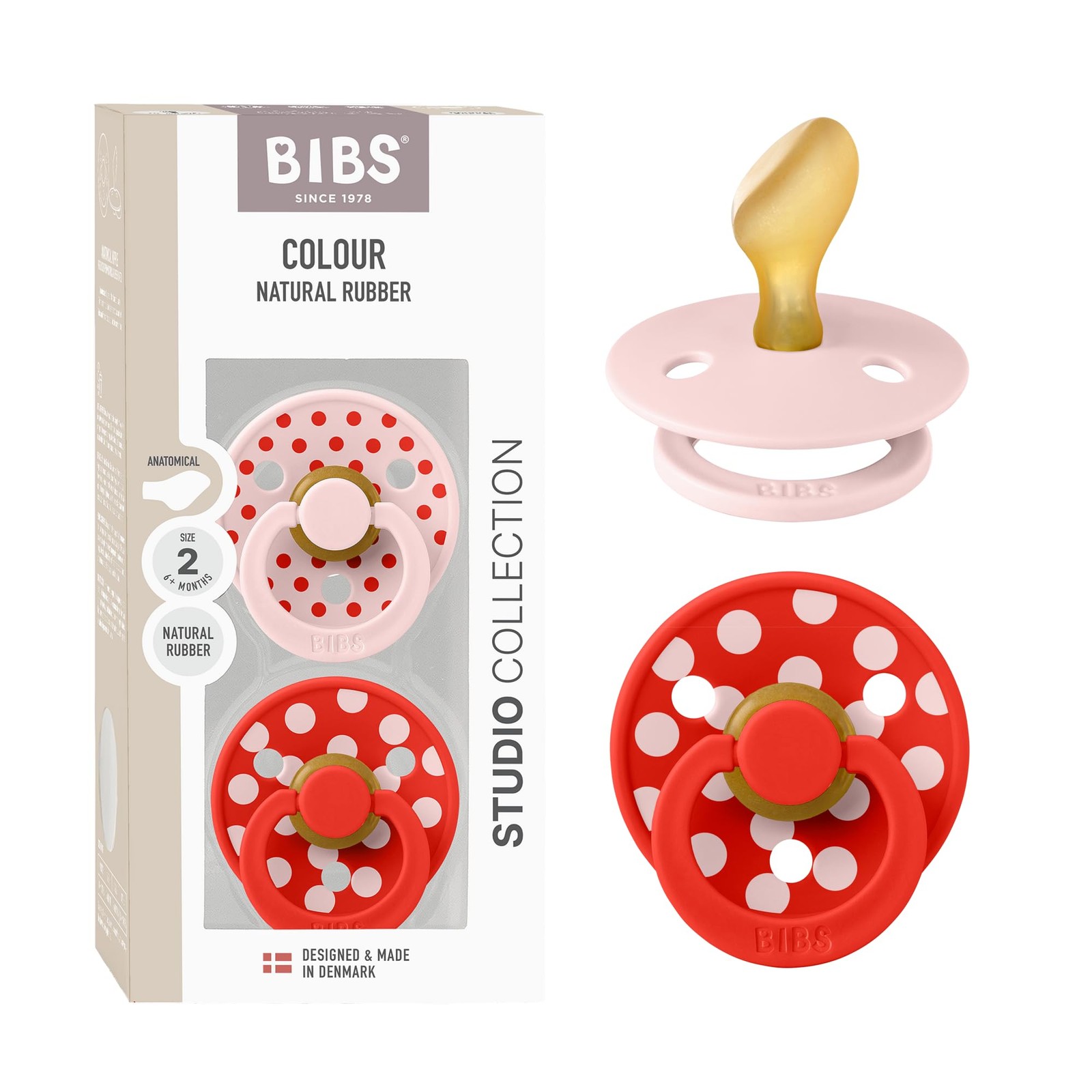Lot de 2 sucettes anatomiques Polka Dots sans BPA pour nourrisson de 0 à 6 mois