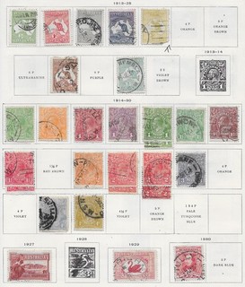 28 estampillas de Australia de álbum antiguo de calidad 1913 1930