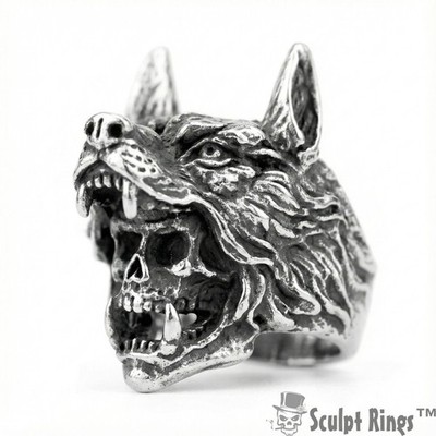 Sculpt Rings  Wolf Skull Stainless Steel Ring Biker Punk Gothic Jewelry