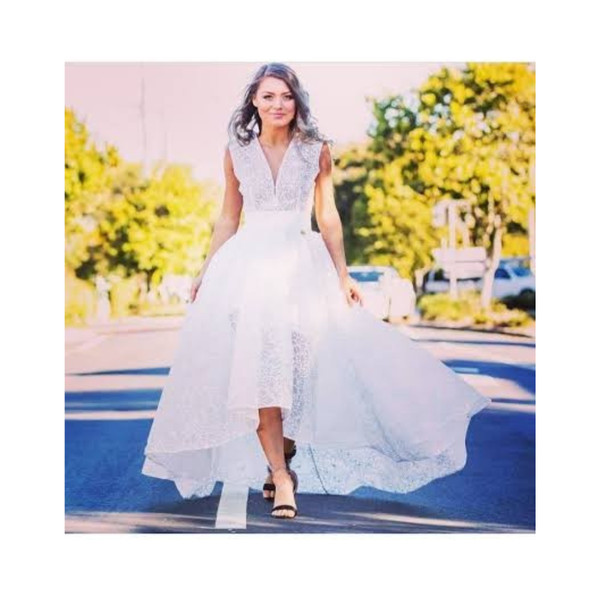 Bronx & Banco Lilian Dress AU 12 US 8 Sheer White Bridal Wedding Dress Hens Gown