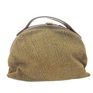BORBONESE Quail Pattern Handbag Suede Double Zip … - image 7