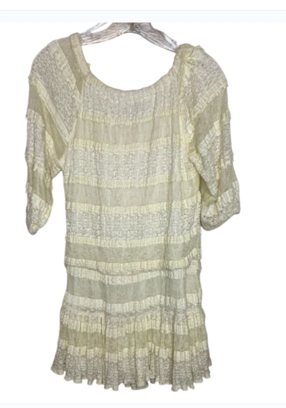 GB Vestido de encaje texturizado de manga corta GB Cream Talla M Boho Party Fairy Foto 3 de 4