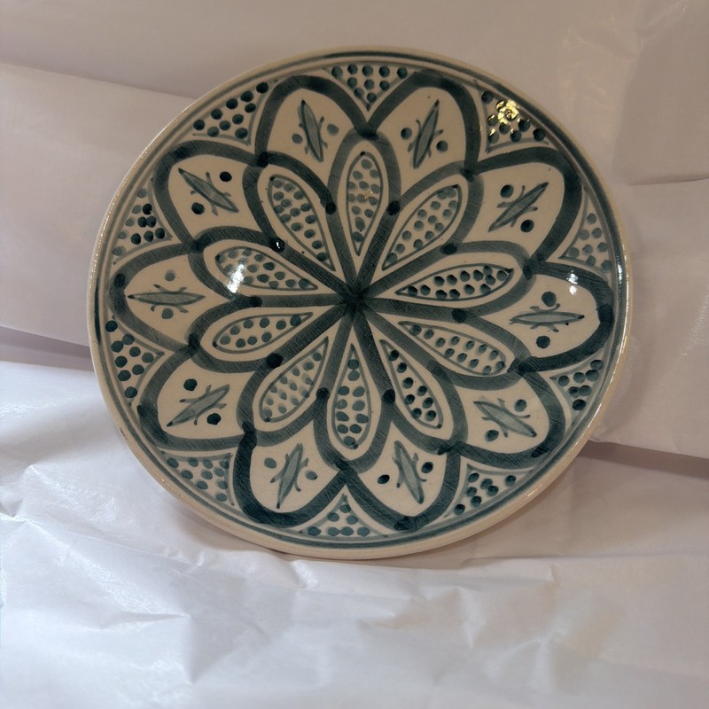 Moroccan Ceramic Plate Hand Painted Symmetrical Zwak Floral Mandala Style Signed