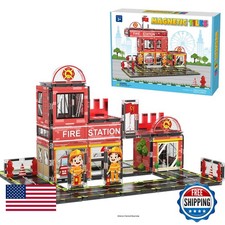 AFUNX Fire Station Magnetic Tiles Building Set For Kids Ages 3+ FYD1807-64