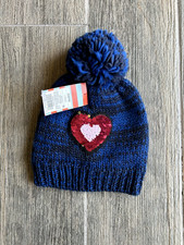 Cat  Jack NWT Navy Beanie with Flip Sequin Pink Heart  Pom Pom