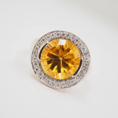 EXKLUSIVER CITRIN BRILLANTRING IN 585/GOLD insg.ca.0,15ct BRILLANTEN H/VSI RW:53 - Bild 1 von 4