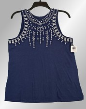 CHAPS XL (14/16) Dressy Embroidered Blue Tunic Top
