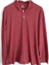 UNTUCKit Polo Shirt Mens XL Long Sleeve 2 button Cotton Polyester Red striped