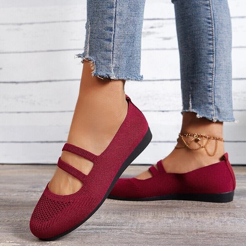 NEU Damen Ballerinas Slip On Knit Kleid Schuhe Pumps Schuhe Runde Zehe Komfort - Bild 10 von 10