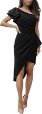 Women's Cocktail Dress Black Size Large One Shoulder