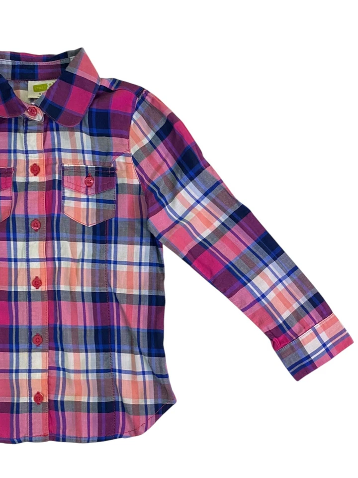 Crazy 8 Girls Shirt Button Up Roll Tab Long Sleeve Pink & Blue Size Small (5-6) - Image 4 of 4