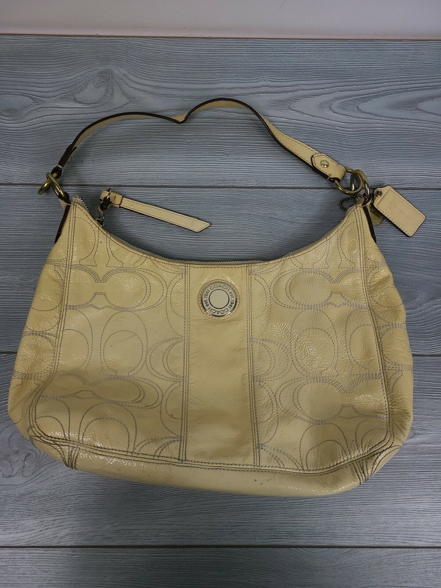 Coach F19282 Signature Stitched Patent Leather Shoulder Bag Purse 