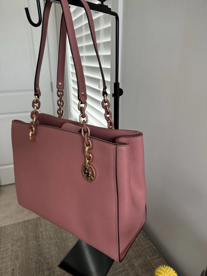 Nuevo con etiquetas Bolso de Hombro Michael Kors MK Sofia Cadena Grande Cuero Rosa Polvoriento $398 Foto 3 de 4