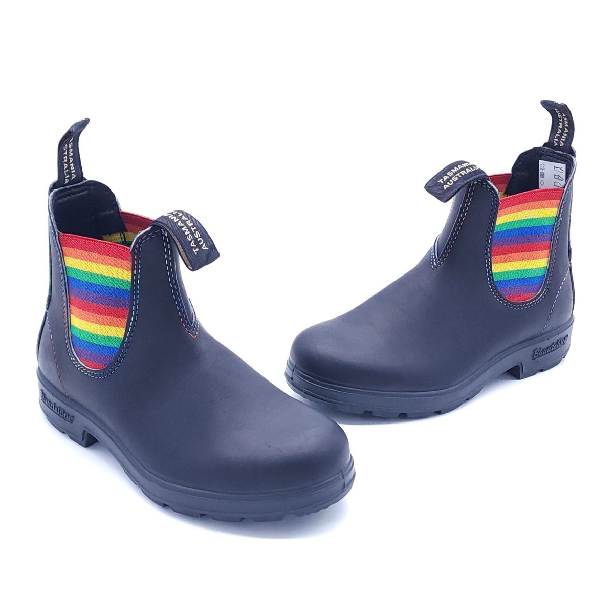 Blundstone Rainbow Pride Black Leather Chelsea Ankle Boots 