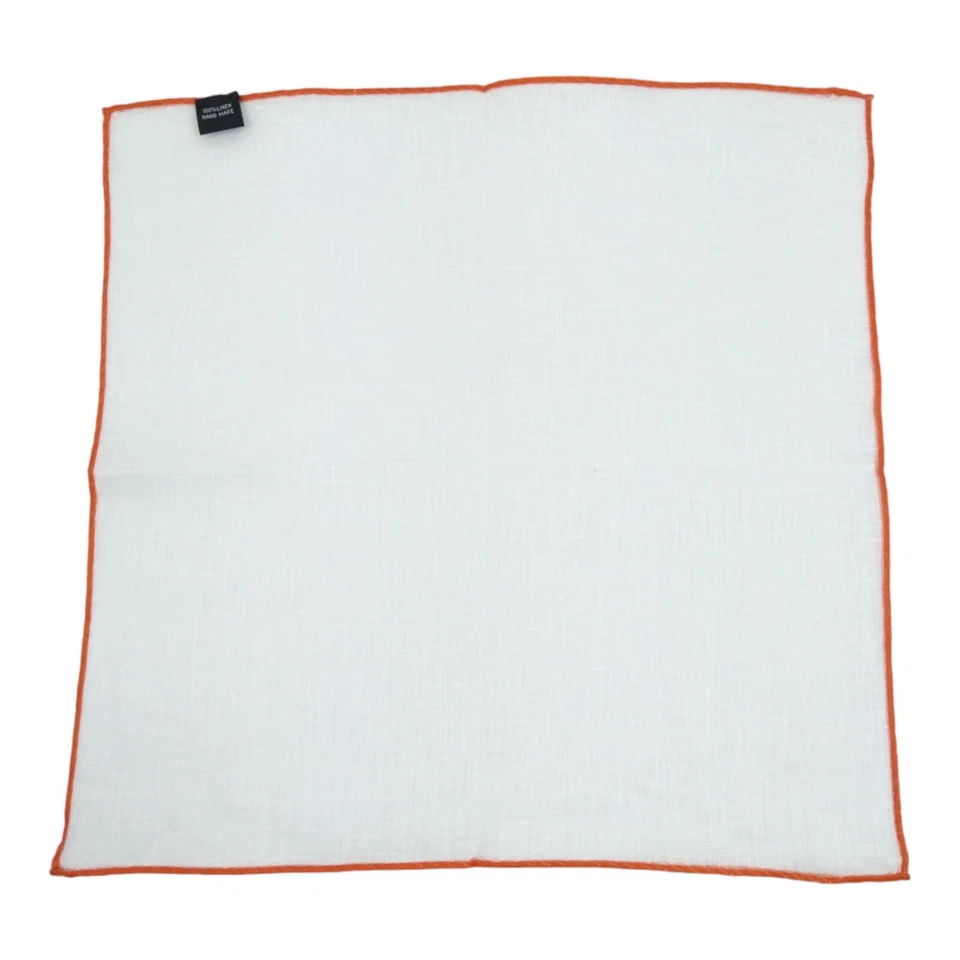 Mens White 100% Linen Handkerchief Pocket Square Burnt Orange Border Hanky 13" - Image 2 of 4