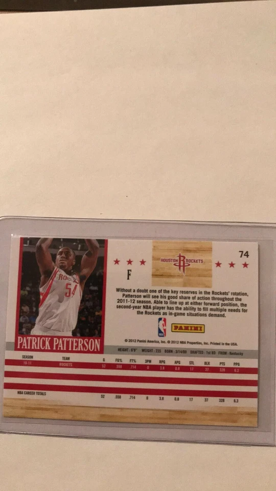 2011-12 NBA Hoops Basketball Card of Patrick Patterson of Rockets #74.NEW. - Image 2 of 3