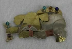 Vintage Dog Pin Brooch Costume Jewelry Gold Silver Copper Jewels Stones OLD!