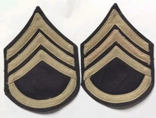 1930s / WW2 Staff Sergeant 3rd Grade - Tan on Blue Twill Chevron Pair - US Army