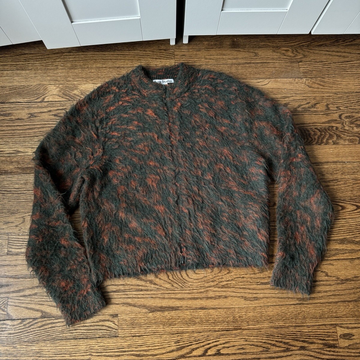 Acne Studios Men's Hairy Zipper Cardigan Green And Orange Acne Studios Men's Hairy Zipper Cardigan Green And Orange