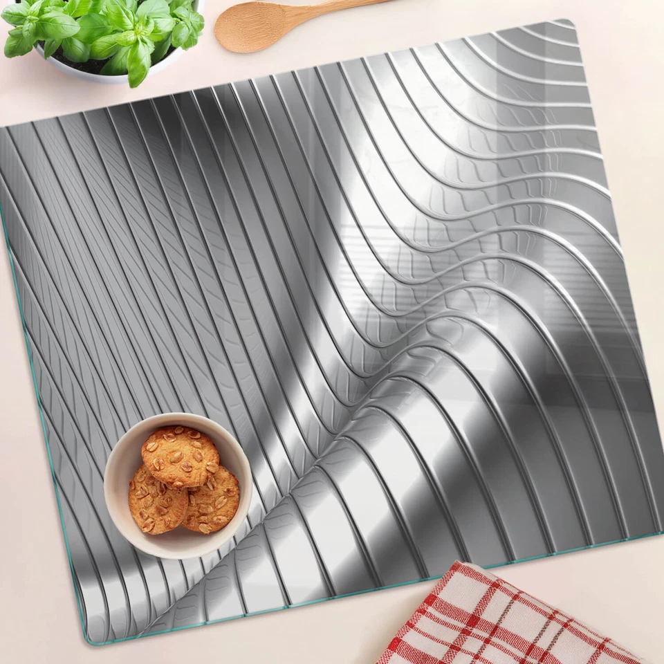 Copri Piano Cottura Fornelli Tagliere 60x52cm Modello 3d argento Vetro Temperato - Immagine 4 di 4