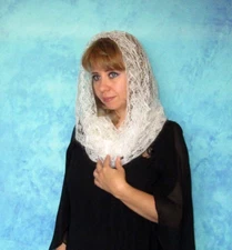 White warm Infinity scarf,Hand knit hooded cowl,Wool round headscarf,Snood,Shawl