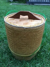Kratip Thai Handicraft Sticky Rice Bamboo Basket Box container 7" #1