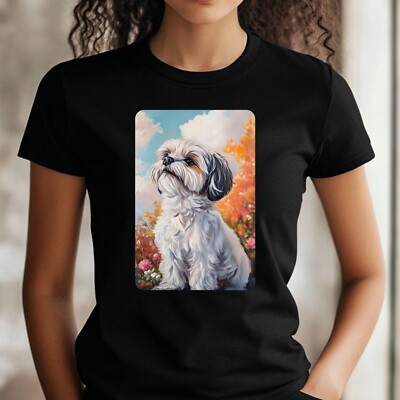 Frauen T-Shirt Shih Tzu Hund Malerei Portrait Motiv Baumwolle Größe S bis 3XL