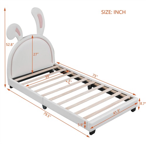 Twin/Full Size Bed Frame PU Leather Upholstered Platform Bed with Headboard US - Picture 30 of 84