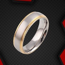 Anello Uomo Titanio Fidanzamento Matrimonio Anniversario Fascia 6mm Oro Bianco 18Ct Over