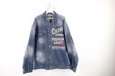 NOS Vtg Y2K Mens XL Spell Out Culture Supreme Service Chain Stitch Denim Jacket