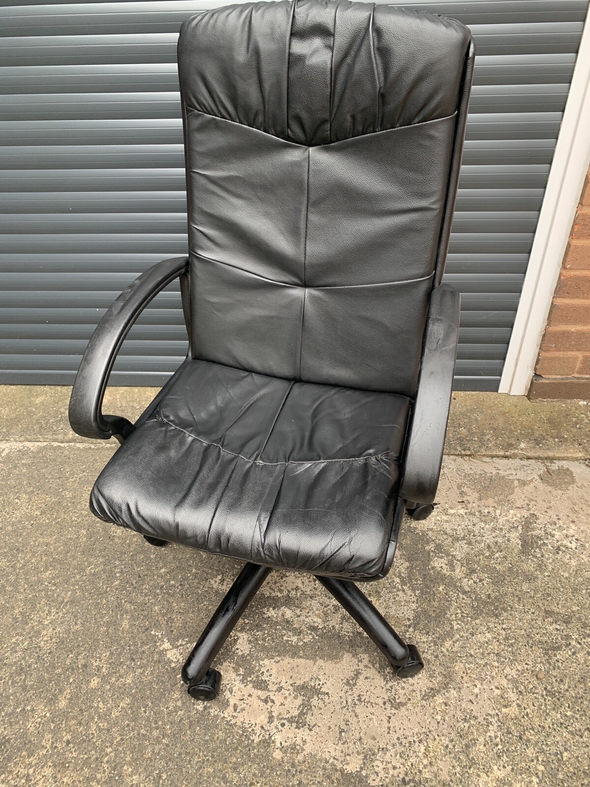 Black Leather Effect Home Office Chair, Gas Lift Height Adjust, Armrest