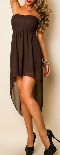 Sexy Miss Femmes Vokuhila Mousseline Robe Mini Bandeau Dentelle 34/36/38 Braun - Photo 3 sur 6