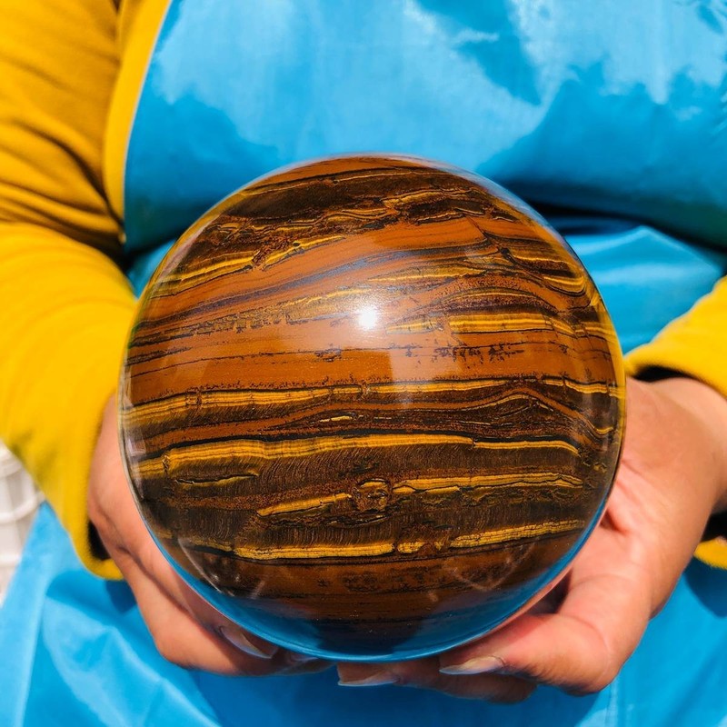 Rare 4.66LB Natural Tiger's Eye Sphere Tumbled Tiger's Eye Ball Healing 4174