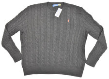 Polo Ralph Lauren Men 2XB Black Cable-Knit Cotton Crewneck Sweater NWT