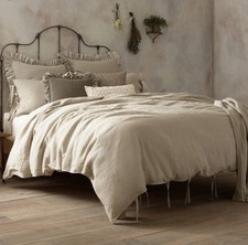 Wamsutta Linen Duvet Cover Beige Washed Linen Queen Size Tie String Closure EUC