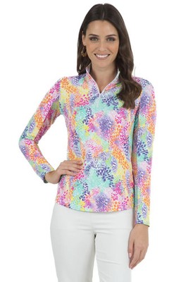 IBKUL Lessie Mock Neck Top Size Small Rainbow Long Sleeve Golf Tennis Womens NWT