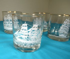 Houze Art Nautical Ship Clipper Whisky Rocks Shot Glasses Gloria Colombia, — photo 1