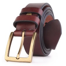 Men's Full Grain Leather Belt Adjustable 5mm Thickness Durable Copper Buckl...