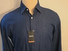 HUGO BOSS Black TAG C-HAL NEW Men's Slim Fit Denim CASUAL SHIRT Sz XL