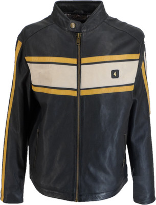Gabicci Herren Moto Navy/Weiß/Rot Leder Rallye Jacke