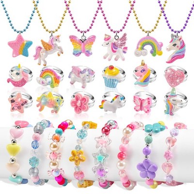 Girls Kids Jewelry Set 4-6 Princess Dress Up Necklace Rings Bracelets Gift