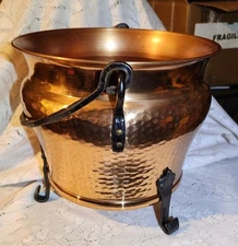 Vintage Hammered Copper Cauldron With Iron Handle & Feet  Made In West Germany