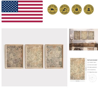Vintage Flower Wall Art Decor Beige Floral Canvas Wall Art Botanical Rustic P...