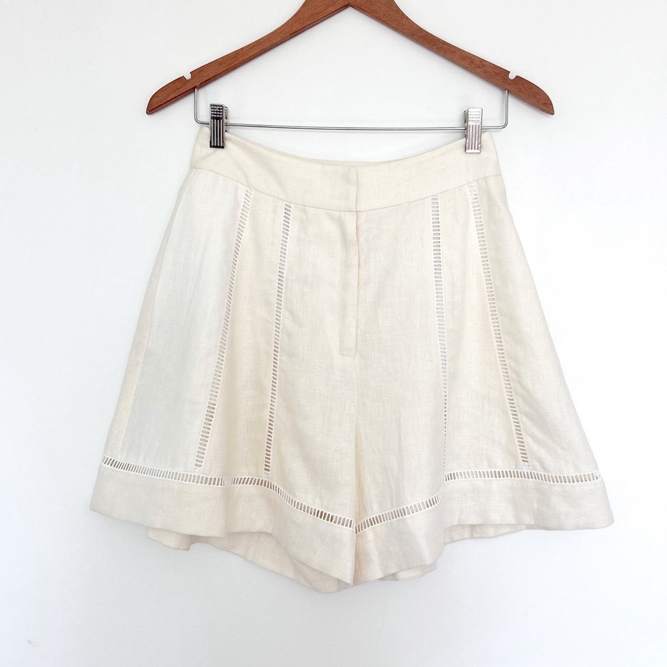 Sunset Lover Shorts Size 8 Cream Linen High Waisted Relaxed Resort Summer