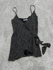 Reformation Troppo Confetti Wrap Dress Women Small Black Polka Dot Surplice Neck