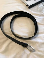 Men Bonded Leather Dress Black Belt Single Prong Buckle Size 56  1.5 inch Wd #1