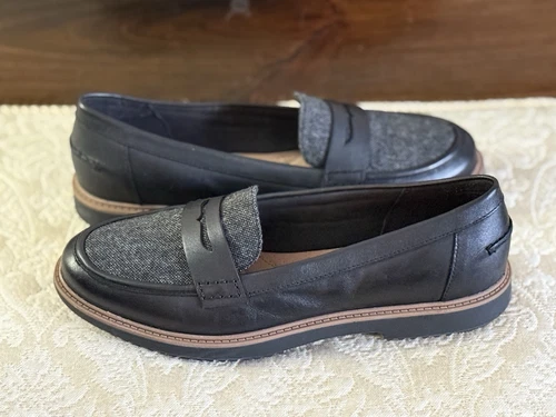 Scarpe mocassini Clarks Collection donna taglia 8 5 penny pelle nero grigio