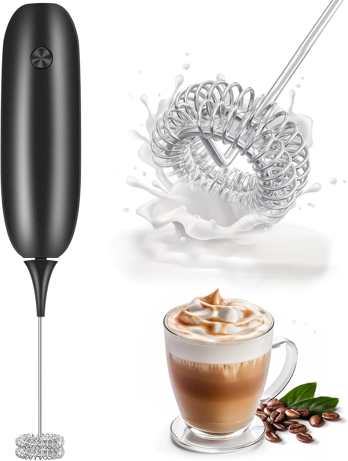 Milk Frother Handheld Whisk Battery Powered Drink Mixer, Milk Frother Foamer & M
